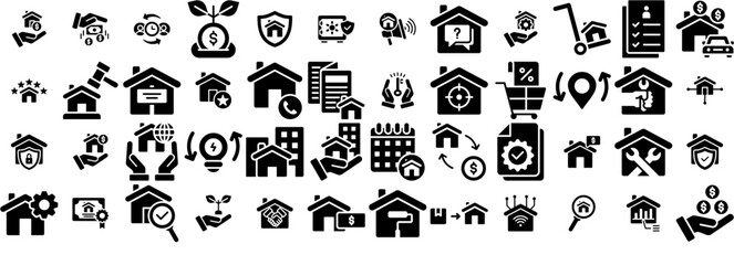 Set Of Property Management Glyph Vector Symbols Apps, Websites Ui Designs Suitable For Home,Buildings,Real-Estate,House,Property Outline Icons Collection. Simple Vector Illustration