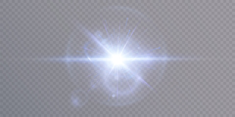 Abstract blue light rays PNG effect with glare and sparkles on transparent background. Vector 10 EPS