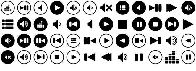 Set Of Music Player Icons Collection Isolated Silhouette Solid Icons Including Forward,Song,Music,Player,Video Business Infographic Elements Logo Vector Illustration