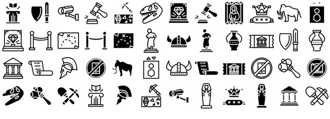 Set Of Museum Isolated Silhouette Solid Icons With Art,Culture,Exhibition,Museum,History Business Infographic Elements Logo Vector Illustration