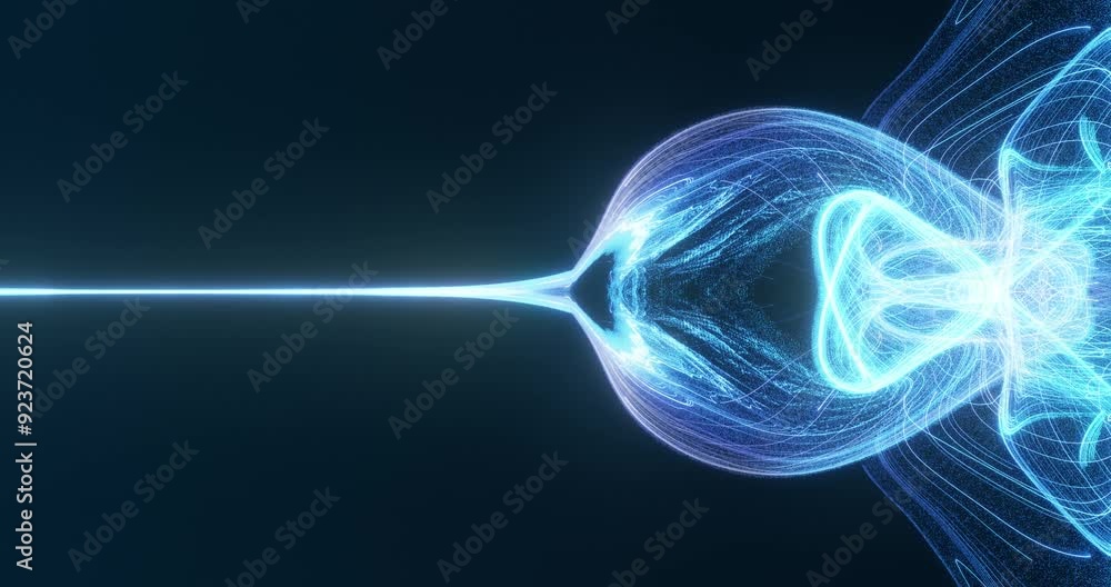 Poster a single glowing line diverges into an intricate network of light, creating a futuristic visualizati