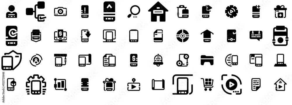 Poster set of mobile project whiteblack icons web header banner design containing mobile-plan,technology,mo