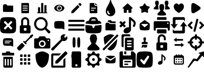 Mega Set Of Vector Mobile Ui Part Uno Vector Symbols Apps, Websites Ui Designs Suitable For Music,Save,Paper,Message,File Solid Icon Collection. Vector Illustration