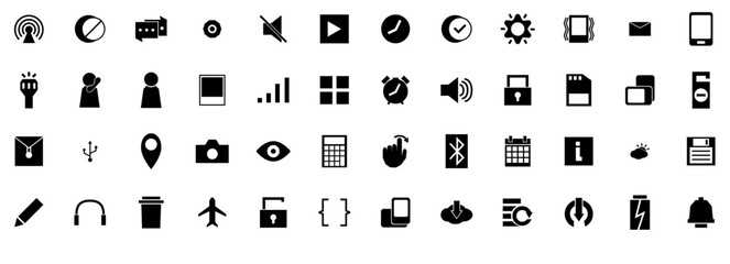 Set Of Mobile Ui Icons Collection Isolated Silhouette Solid Icons Including Mode,Privacy,Phone,Media,Storage Vector Illustration Linear Pictogram Pack