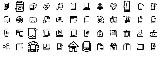 A Collection Of Mobile Project Whiteline Icons Silhouette Vector Logo Design Containing Mobile-Plan,Technology,Electronic,Mobile-Phone,Mobile-Project Infographic Simple Vector Illustration Logo