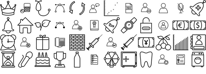 Set Of Misc Icons Collection Isolated Silhouette Solid Icons Including Male,Money,Profile,Person,User Vector Icon Set Linear Pictogram Pack
