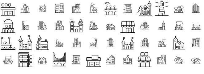 Set Of Mini City Icons Collection Isolated Silhouette Solid Icons Including Building,Office,House,Construction,Urban Vector Illustration Linear Pictogram Pack
