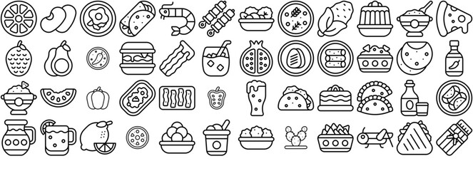 Set Of Mexican Food Isolated Silhouette Solid Icons With Food,Mexican,Gastronomy,Mexican-Food,Food-And-Restaurant Infographic Simple Vector Illustration Logo