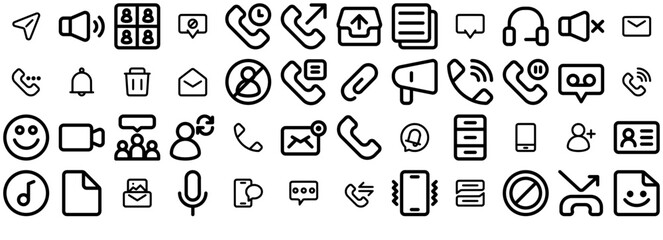 A Collection Of Message And Call Icons Web Header Banner Design Containing Sms,Call,History,Chat,Communication Outline Icons Collection. Simple Vector Illustration