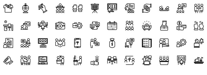 Mega Set Of Vector Meeting Icons Web Header Banner Design Containing Conference,Business,Job,Office,Meeting Business Infographic Elements Logo Vector Illustration