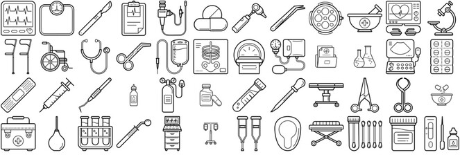 Set Of Medical Healthcare Isolated Silhouette Solid Icons With Medicine,Laboratory,Research,Operation,Examination Pictograms And Infographics Design Elements Vector Illustration