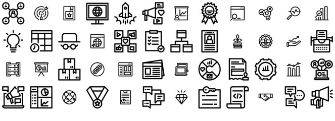 Set Of Marketing And Seo Heavicon Line Icons Silhouette Vector Logo Design Containing Marketing-And-Seo,Business,Digital,Chart,Internet Vector Icon Set Linear Pictogram Pack