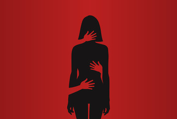 Silhouette of woman, harassment vector illustration. hands of man touching women 15