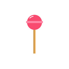 Lollipop vector illustration isolated on white background. Cartoon pink round popsicle on stick. Lolly candy sucker for kids. Vector clipart icon. Eps 10 design.