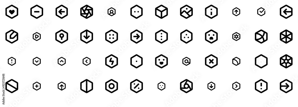 Poster set of line hexagon shapes 64px icons web header banner design containing hexagon-shape,next,hexagon