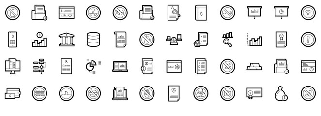 Set Of Line Icons Silhouette Vector Logo Design Containing Finance,Management,Information,Report,Business Stroke Icon Collection. Vector Illustration