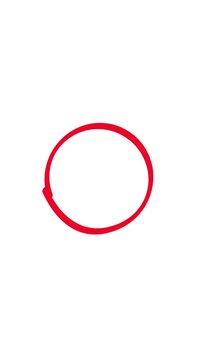 Animated red circle drawn, marker pen style, isolated on white background, for composition. Vertical. Copy space, space for text.	