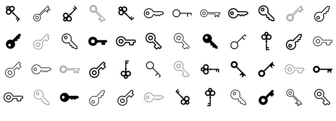 A Collection Of Keys Icons Web Header Banner Design Containing Lock,Door-Key,Key,Keys,Password Solid Icon Collection. Vector Illustration