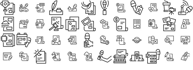 Mega Set Of Vector Journalism Icons Web Header Banner Design Containing News,Microphone,Business,Journalism,Article Outline Icons Collection. Simple Vector Illustration