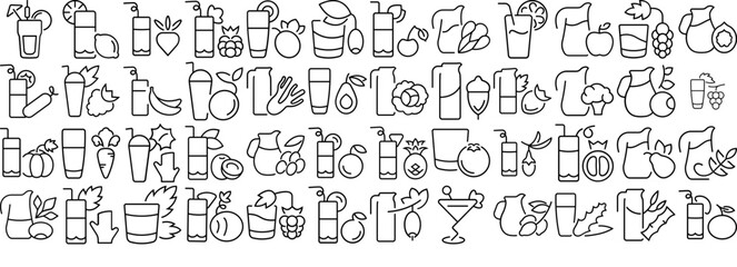 Mega Set Of Vector Juices Icons Web Header Banner Design Containing Drink,Vitamin,Juice,Cocktail,Decanter Pictograms And Infographics Design Elements Vector Illustration
