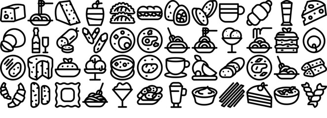 Mega Set Of Vector Italian Food Line Isolated Silhouette Solid Icons With Italian-Food,Food,Italy,Snack,Tasty Solid Icon Collection. Vector Illustration