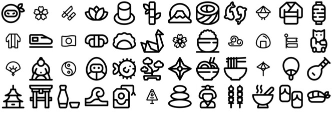 Mega Set Of Vector Japan Vector Symbols Apps, Websites Ui Designs Suitable For Asian,Fish,Japanese-Food,Japan,Japanese Vector Icons Illustration Collection