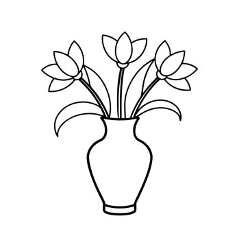 recommend clip art: vase with flowers line art, outline, silhouette, black silhouette on white Background