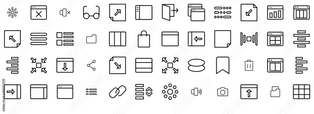 Poster set of interface isolated silhouette solid icons with computer,interface,browser,internet,user solid