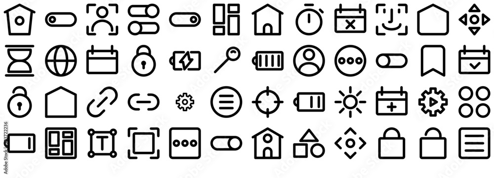 Poster mega set of vector interface essential line icons silhouette vector logo design containing interface