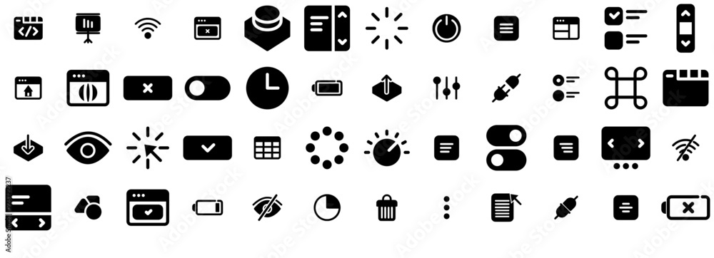 Poster mega set of vector interface element glyph icons collection isolated silhouette solid icons includin