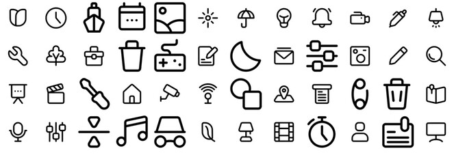 Mega Set Of Vector Interface Outline Vector Symbols Apps, Websites Ui Designs Suitable For Media,Video,Light,Tool,Note Infographic Simple Vector Illustration Logo