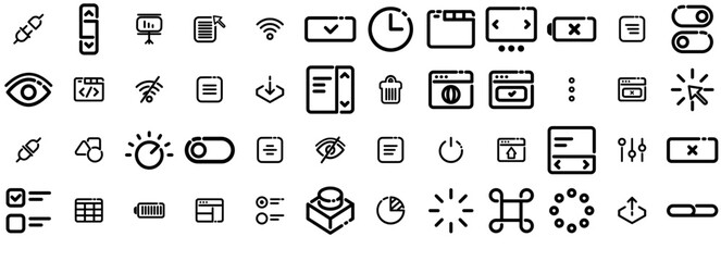 Set Of Interface Element Line Icons Silhouette Vector Logo Design Containing List,Interface,Interface-Elements,Ui,Button Set Vector Flat Line Icons