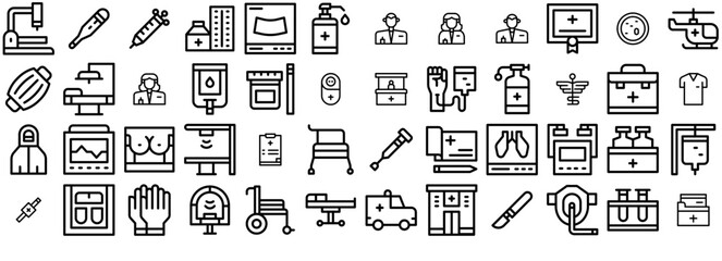 Set Of Hospital Vector Symbols Apps, Websites Ui Designs Suitable For Medical-Equipment,Medical-Assistance,Hospital,Avatar,Healthcare-And-Medical Vector Icon Set Linear Pictogram Pack