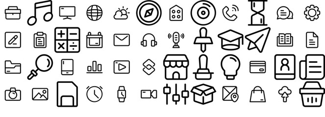 A Collection Of Home Sreen Icons Collection Isolated Silhouette Solid Icons Including Music,Internet,Communication,Business,Message Vector Icons Illustration Collection