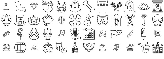 Mega Set Of Vector Holidays Icons Silhouette Vector Logo Design Containing Winter,Halloween,Food,Christmas,Decoration Business Infographic Elements Logo Vector Illustration