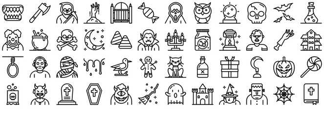 A Collection Of Hallowen Icons Web Header Banner Design Containing Evil,Pumpkin,Halloween,Horror,October Simple Black Style Symbol Sign For Apps And Website, Vector Illustration