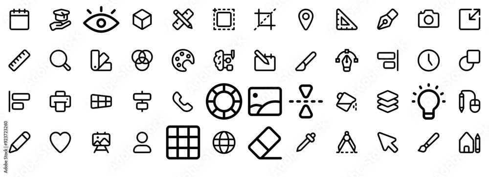 Poster set of graphic design tools outline icons web header banner design containing drawing,color,edit,com