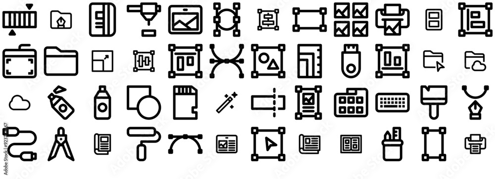 Poster set of graphic design 3 basic outline icons web header banner design containing graphic-design,edit-