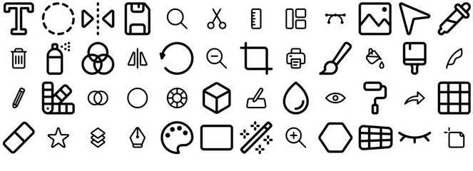 Set Of Graphic Tools Outline Isolated Silhouette Solid Icons With Essential,Graphic-Tool,Edit-Tools,Graphic-Design,Ui Vector Illustration Linear Pictogram Pack