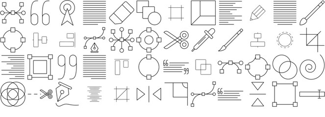 Set Of Graphic Design App Icons Web Header Banner Design Containing Graphic-Design,Path,Square,Text,Design Vector Icon Set Linear Pictogram Pack