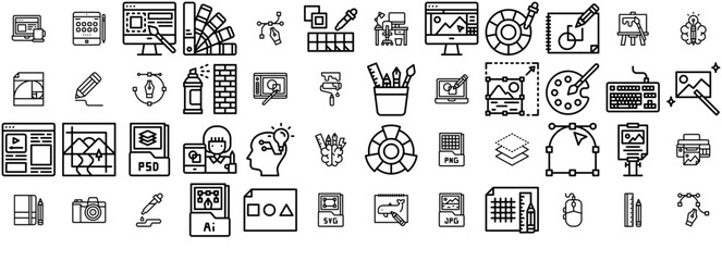 Set Of Linear Graphic Design Icons Web Header Banner Design Containing Creative,Art,Pencil,Graphic,Design Vector Illustration Linear Pictogram Pack