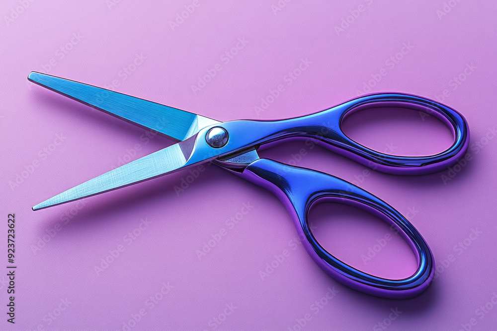 Aufkleber A pair of scissors and a glue stick arranged on a pastel lavender background, ready for an art project,