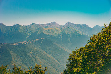 Obraz premium Panorama with green mountain ranges