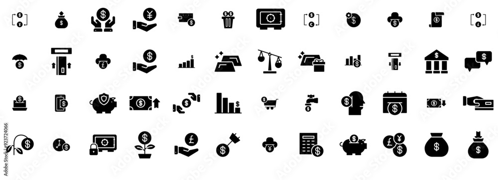 Poster mega set of vector financial solid icons collection isolated silhouette solid icons including saving