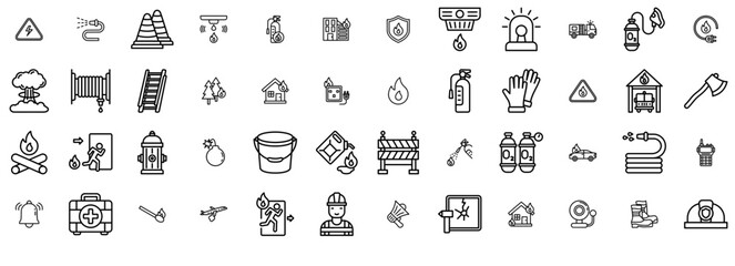 Set Of Linear Firefighting Icons Web Header Banner Design Containing Water,Fire,Safety,Flame,Emergency Infographic Simple Vector Illustration Logo