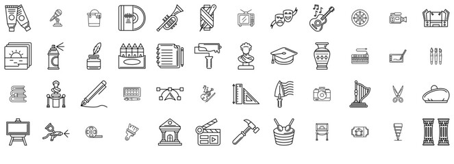 Set Of Fine Arts Icons Collection Isolated Silhouette Solid Icons Including Art,Tool,Paint,Instrument,Music Pictograms And Infographics Design Elements Vector Illustration