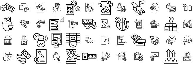 Mega Set Of Vector Financial Management Icons Silhouette Vector Logo Design Containing Financial,Business,Finance,Money,Calculation Vector Icons Illustration Collection