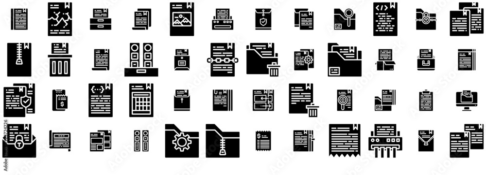 Poster a collection of files and folder solid vector symbols apps, websites ui designs suitable for folder,