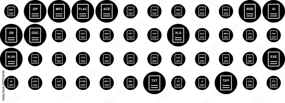 Poster set of linear file name 11 s2 glyph icons silhouette vector logo design containing file,document-nam