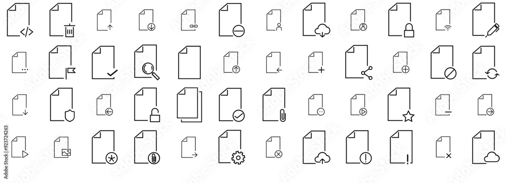 Poster set of linear file icons silhouette vector logo design containing remove,arrow,file,file-arrow,docum